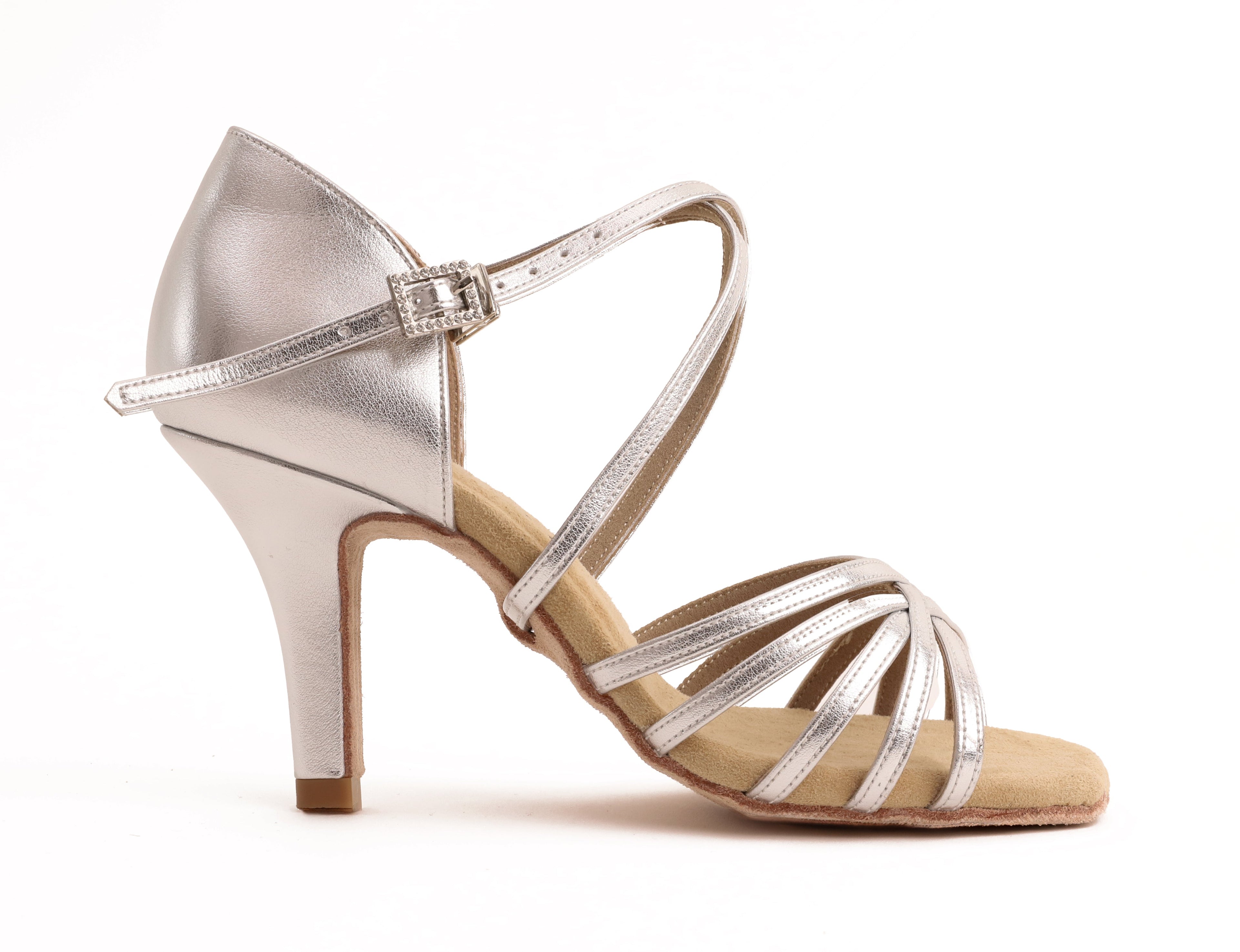 Eva Silber Leder 8,5 cm Slim – Tanzschuhe Damen Latein & Bachata SOUL
