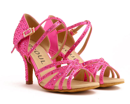 Stella Pink Satin Crystal 8 cm Slim – Tanzschuhe Damen Latein &amp; Standard SOUL