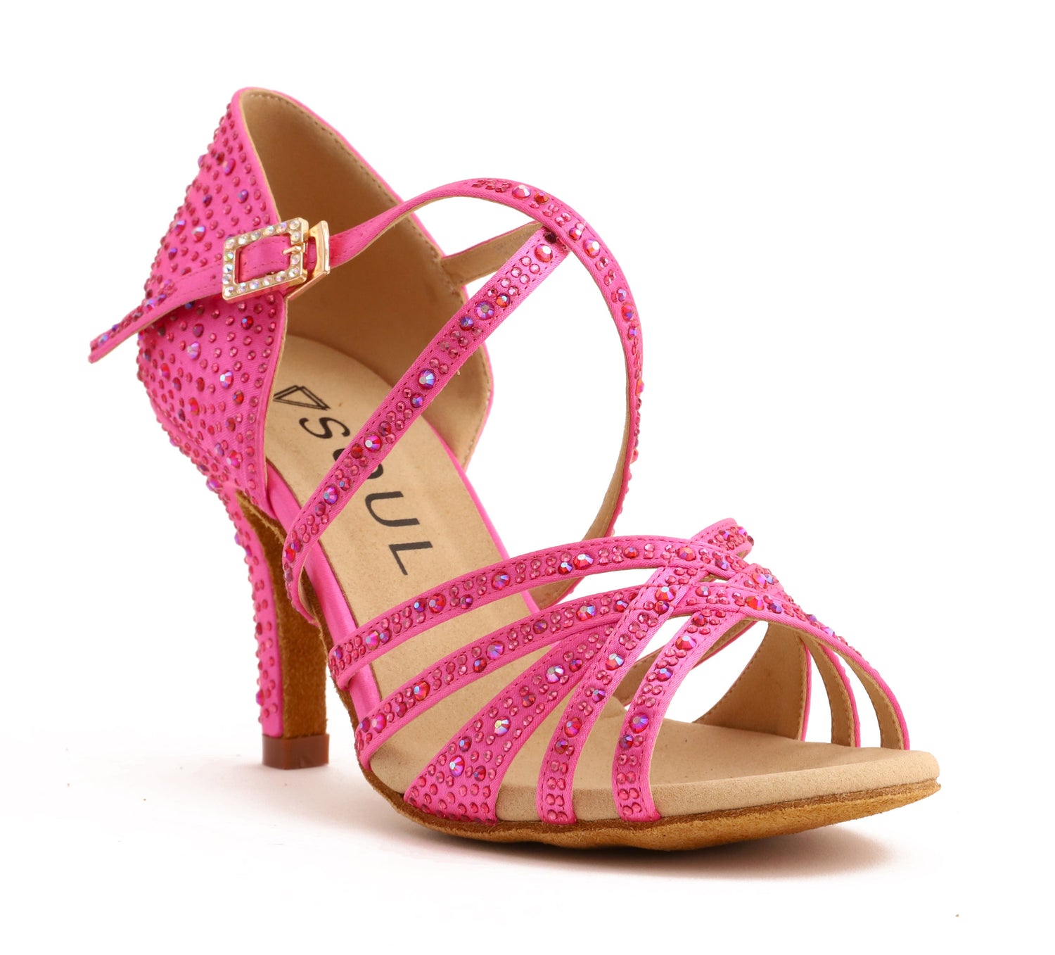Stella Pink Satin Crystal 8 cm Slim – Tanzschuhe Damen Latein &amp; Standard SOUL