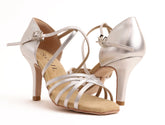 Eva Silber Leder 8,5 cm Slim – Tanzschuhe Damen Latein & Bachata SOUL